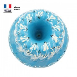 Moule à Kougelhopf en Terre Cuite / Bleu Turquoise Fleur