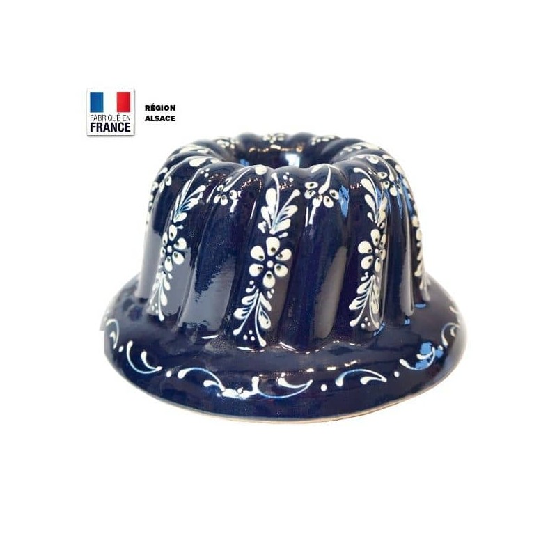 Moule à Kougelhopf en Terre Cuite / Bleu Fleur