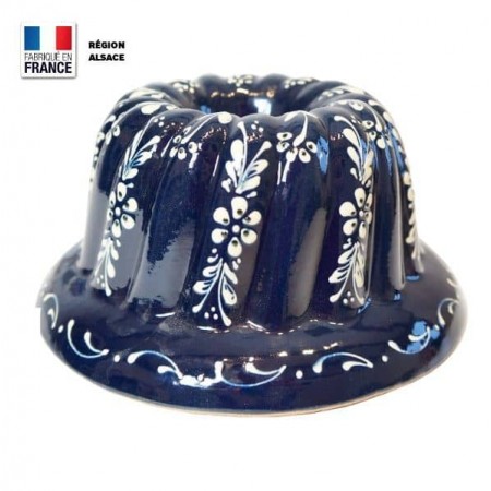 Moule à Kougelhopf en Terre Cuite / Bleu Fleur